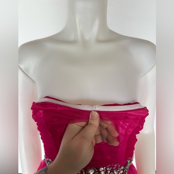Pink and White Strapless Prom Dress - Picture 4 of 4